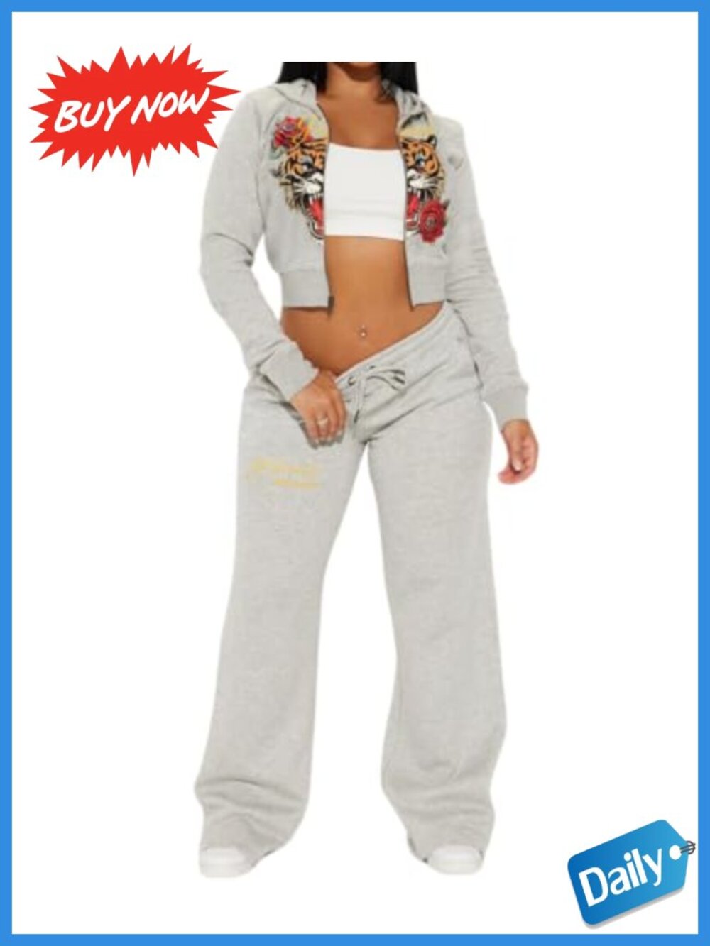 Womens 2 Piece Tracksuit Cropped Hoodie Sweatpants Set with Pockets